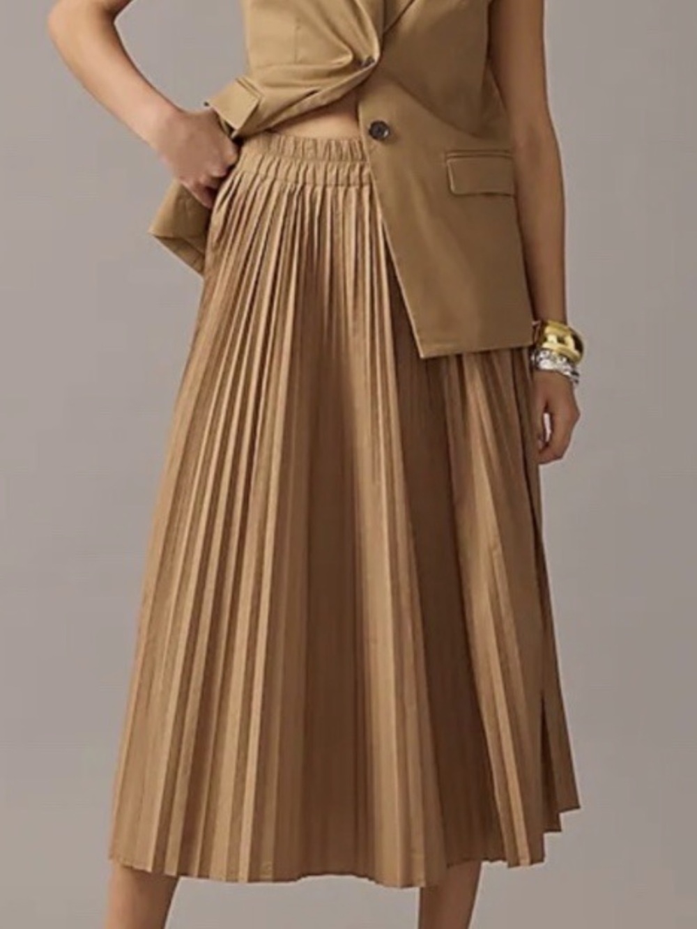 J. Crew Gwyneth Tan Pleated Circle Skirt
